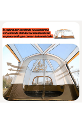 SHUFA YEŞİL Büyük Uzay Açık Kamp Çadırları 8-10 Kişi Çift Kat 1 Oda 1 Oturma Odası Kamp Çadırı 380*260*200 CM