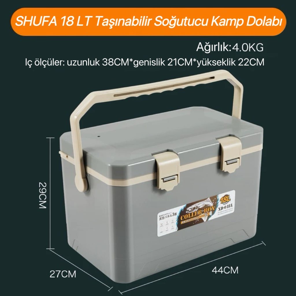 Shufa 18 LT Taşınabilir Soğutucu Kamp Dolabı (GRİ)