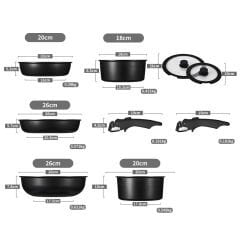9 Parça Easy Clip Çıkarılabilir Saplı Taşınabilir Tava ve Tencere Seti