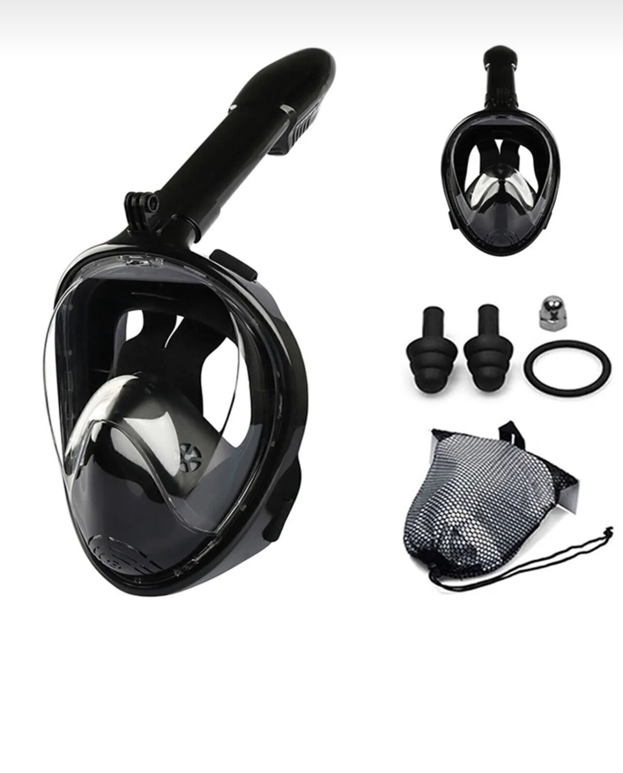 SHUFA Lxl Beden Siyah Dalış Maskesi Tam Yüz Full Face Şnorkel Anti Sızıntı Ekipmanları 360 Görüntü Slikon