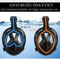 SHUFA Lxl Beden Siyah Dalış Maskesi Tam Yüz Full Face Şnorkel Anti Sızıntı Ekipmanları 360 Görüntü Slikon