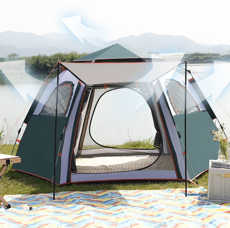 SHUFA Tam Otomatik Su Ve Rüzgar Geçirmez Gölgelikli Altıgen Çadır Aile Çadırı 280*240*155 CM (Küçük bir kusur vardır)