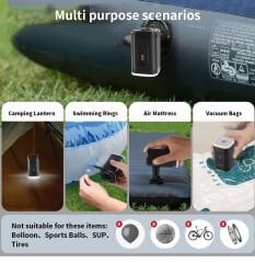 SHUFA GLAMPING 3'ü 1 Arada Taşınabilir USB Şarjlı Elektrikli Hava Pompası – Şişirme/Çekme & LED Işıklı