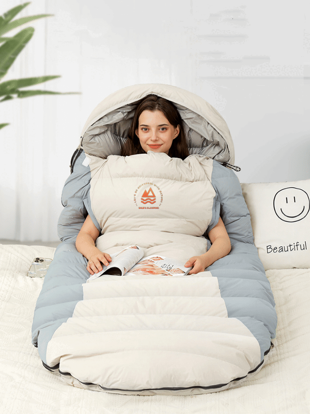 Oval Tasarım Ekstra Geniş Çift Elden Çıkışlı Kaz Tüyü Uyku Tulumu