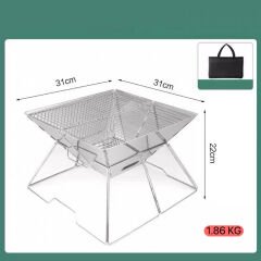 Taşınabilir Paslanmaz Çelik Ateş Yakma Standı, Kolay Sökülüp Takılabilir Mangal / Barbekü Izgarası 31*31*22CM