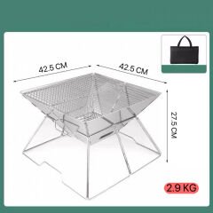 Taşınabilir Paslanmaz Çelik Ateş Yakma Standı, Kolay Sökülüp Takılabilir Mangal / Barbekü Izgarası 42.5*42.5*27.5CM