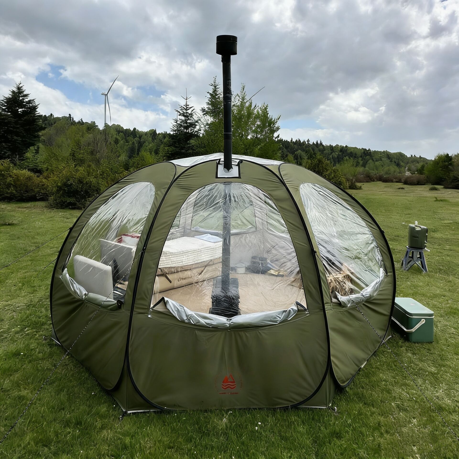 SHUFA  Tam Otomatik Şeffaf KUBBE Çadır, Yağmuru ve kar yağışı izlenebilir 400*400*200CM (Alt zemin yok)