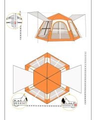 Shufa Tam Otomatik Su Ve Rüzgar Geçirmez Gölgelikli Altıgen Çadır Aile Çadırı 280*240*155 Cm (TURUNCU)（ikinci el）