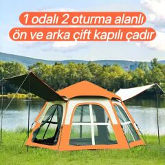 Shufa Tam Otomatik Su Ve Rüzgar Geçirmez Gölgelikli Altıgen Çadır Aile Çadırı 280*240*155 Cm (TURUNCU)（ikinci el）