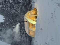 SHUFA GLAMPING Tekne Şekilli Bej Renk Şişme Çadır 400×350×220 cm – Şeffaf Kapı ve Pencereli-ZP88