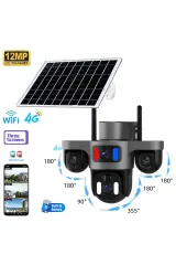 SHUFA 4G/4K Lens 3 Kamera Solar Akıllı Güvenlik Kamerası-Kablosuz, Elektriksiz & İnternetsiz