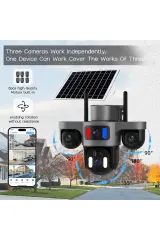 SHUFA 4G/4K Lens 3 Kamera Solar Akıllı Güvenlik Kamerası-Kablosuz, Elektriksiz & İnternetsiz
