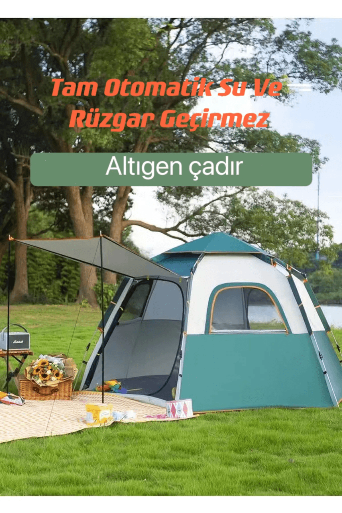 SHUFA Tam Otomatik Su Ve Rüzgar Geçirmez Gölgelikli Altıgen Aile Çadırı 280*240*155 CM SFK8679120681311-ZP29