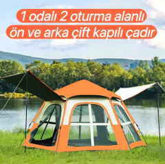 Shufa Tam Otomatik Su Ve Rüzgar Geçirmez Gölgelikli Altıgen Çadır Aile Çadırı 280*240*155 Cm (TURUNCU) (KUSURLU ÜRÜN)
