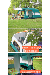 SHUFA KAHVERENGİ Büyük Uzay Açık Kamp Çadırları 8-10 Kişi Çift Kat 1 Oda 1 Oturma Odası Kamp Çadırı 380*260*200 CM