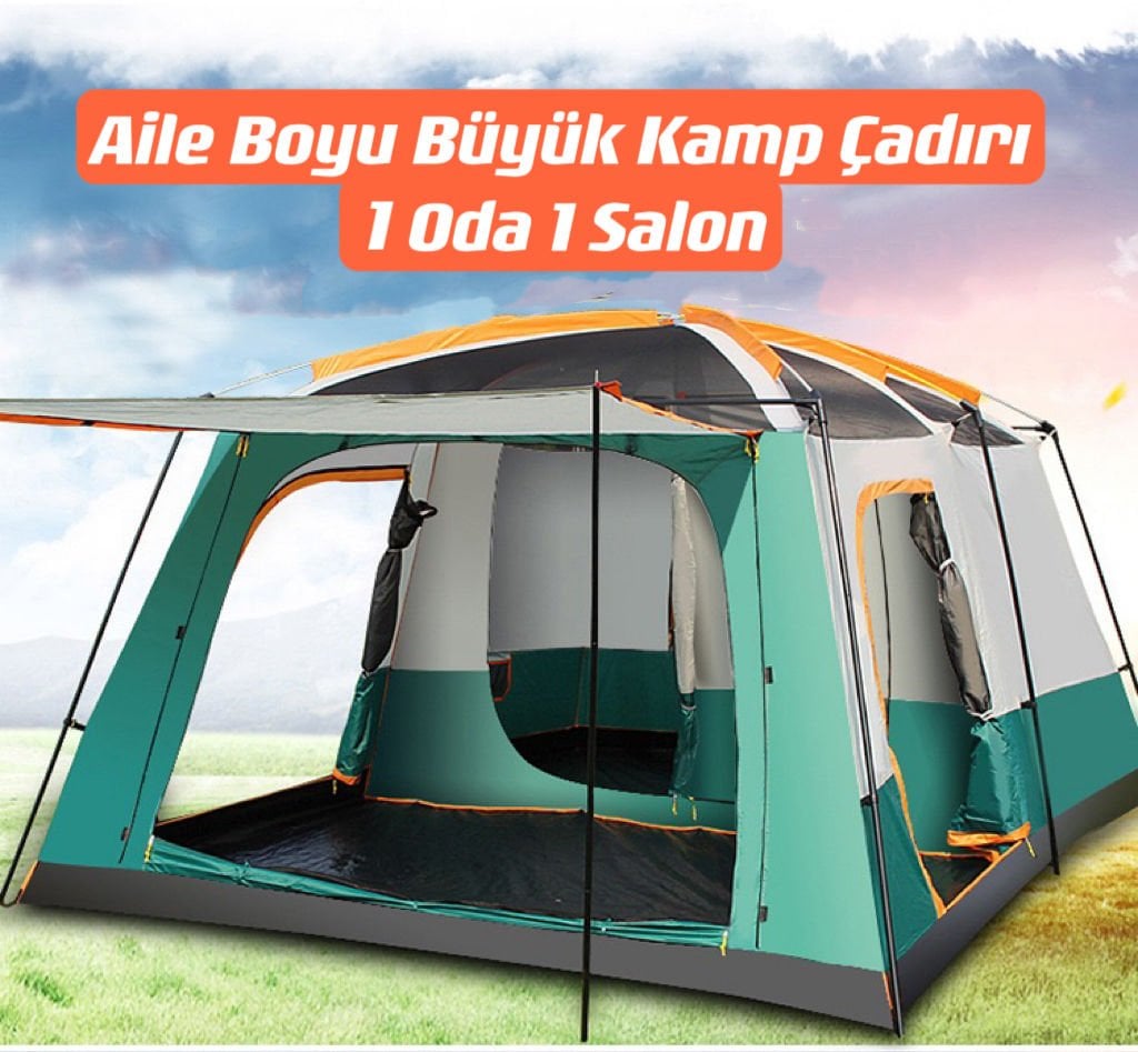 SHUFA YEŞİL Büyük Uzay Açık Kamp Çadırları 8-10 Kişi Çift Kat 1 Oda 1 Oturma Odası Kamp Çadırı 380*260*200 CM