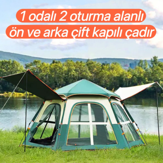 Shufa Tam Otomatik Su Ve Rüzgar Geçirmez Gölgelikli Altıgen Çadır Aile Çadırı 280*240*155 Cm (YEŞİL) (KUSURLU ÜRÜN)