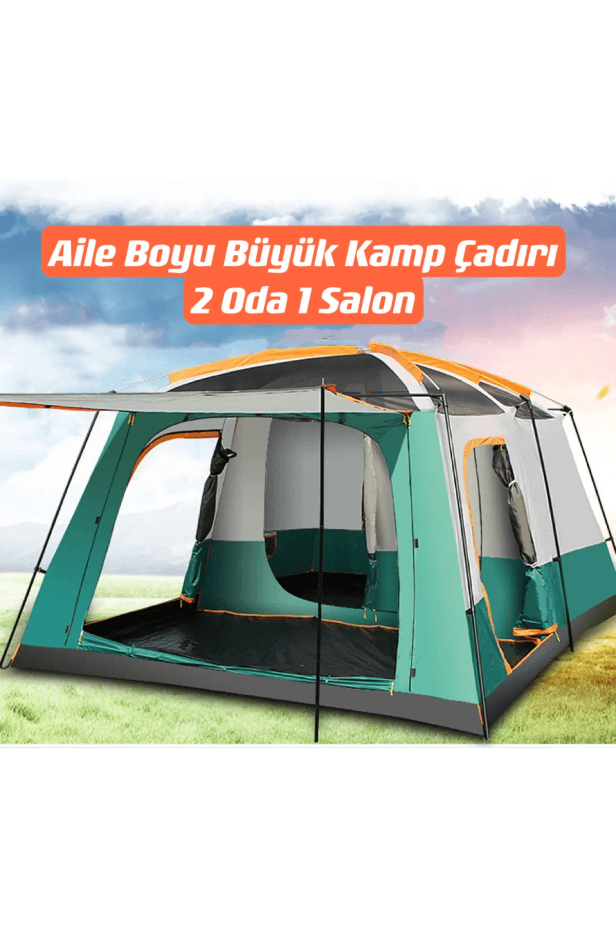 SHUFA YEŞİL Aile Boyu Büyük Kamp Çadırı 2 Oda 1 Salon 420*305*200 CM - ZP69