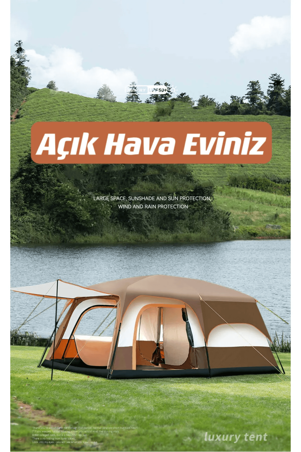SHUFA KAHVERENGİ Aile Boyu Büyük Kamp Çadırı 2 Oda 1 Salon 420*305*200 CM - ZP68