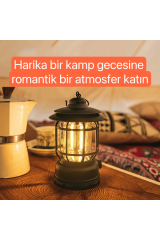 SHUFA Nostaljik Işığı Ayarlanabilir USB Şarjlı Ledli  Haki Kamp Lambası