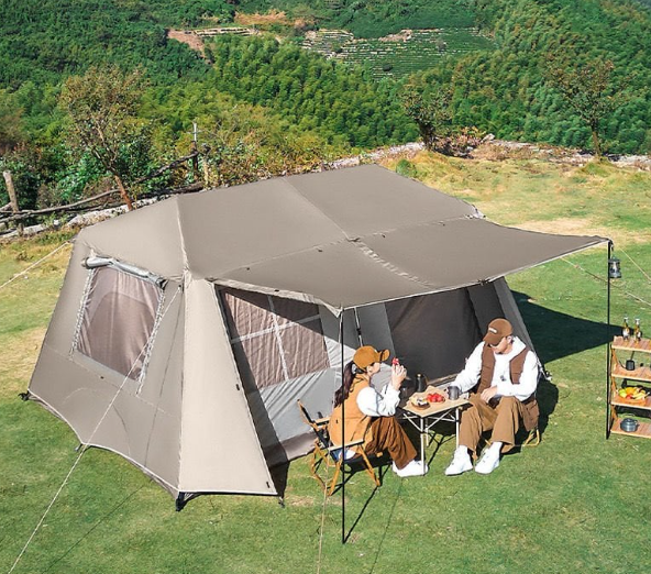 SHUFA BEJ Çift katmanlı zirve tasarımlı dört mevsim çadırı, 16.3 metrekare, dış ölçüler: 430*380*220 cm ( KUSURLU ÜRÜN )