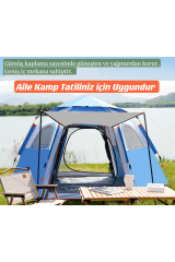 SHUFA Tam Otomatik Su Ve Rüzgar Geçirmez Gölgelikli Altıgen Çadır Aile Çadırı 280x240x155 Cm