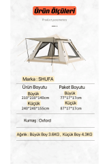 SHUFA 4 Tarafı Kare Tenteli Tam Otomatik Kamp Çadırı 240*240*155
