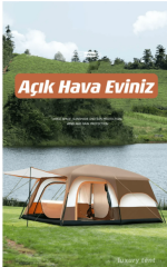 SHUFA KAHVERENGİ Büyük Uzay Açık Kamp Çadırları 8-10 Kişi Çift Kat 1 Oda 1 Oturma Odası Kamp Çadırı 380*260*200 CM ( KUSURLU ÜRÜN )