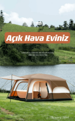 SHUFA KAHVERENGİ Aile Boyu Büyük Kamp Çadırı 2 Oda 1 Salon 420*305*200 CM - ZP68 ( KUSURLU ÜRÜN )