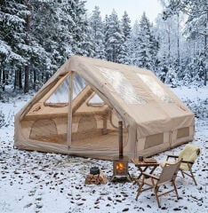 SHUFA GLAMPING Family Şişme Kamp Çadırı Bej Renk 300*400*200 CM -Şeffaf Pencereli ve Kapılı ( KUSURLU ÜRÜN )