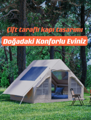 Shufa Otomatik Şişme 4 Mevsim 6 m2 Bej Renk Su Geçirmez Kamp Çadırı(İki Büyük-Şeffaf Pencereli Kolay Kurulum)-ZP62 ( KUSURLU ÜRÜN )