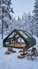 GLAMPING Family Şişme Kamp Çadırı 300*400*200 CM (YEŞİL) Şeffaf Pencereli ve Kapılı ( KUSURLU ÜRÜN )