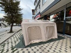 SHUFA Galaksi Serisi Bej | 13.68 m² Şişme Kamp Çadırı – 4 Mevsim – Geniş & Şeffaf Tavanlı – 380x360x220 cm ( KUSURLU ÜRÜN )