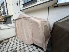 SHUFA Galaksi Serisi Bej | 13.68 m² Şişme Kamp Çadırı – 4 Mevsim – Geniş & Şeffaf Tavanlı – 380x360x220 cm ( KUSURLU ÜRÜN )