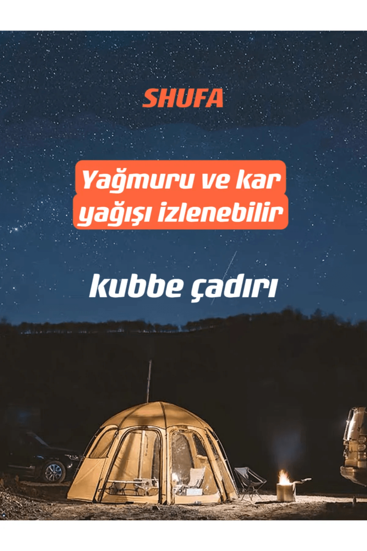 SHUFA Yağmuru ve kar yağışı izlenebilir BEJ RENK KUBBE ÇADIRI 390*390*200CM