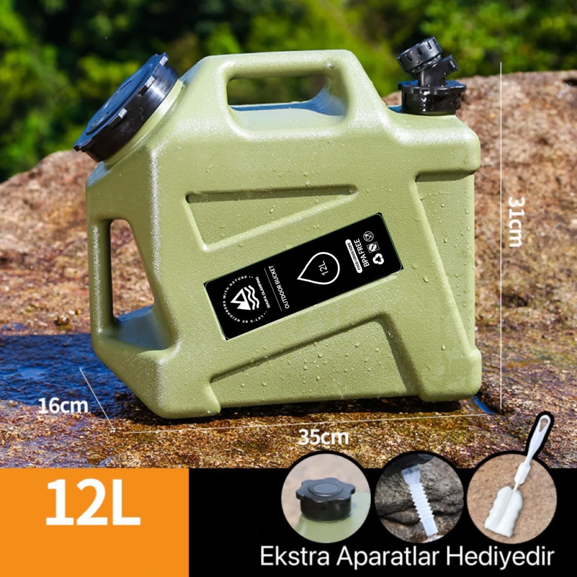 SHUFA Açık Su Konteyneri Piknik Kamp Içme Kova Depolama Taşıyıcı Yeşil 12L