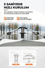 Shufa Tam Otomatik Su ve Rüzgar Geçirmez Gölgelikli Altıgen Aile Çadırı (ZP56-BEJ)280X240X155 cm