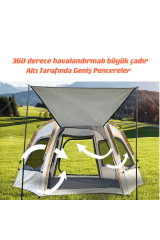 Shufa Tam Otomatik Su ve Rüzgar Geçirmez Gölgelikli Altıgen Aile Çadırı (ZP56-BEJ)280X240X155 cm