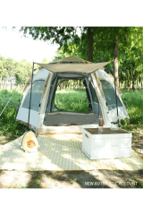 SHUFA Tam Otomatik Su Ve Rüzgar Geçirmez Gölgelikli Altıgen Aile Çadırı 280x240x155 Cm BEJ