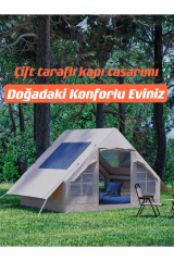 Shufa Otomatik Şişme 4 Mevsim 6 m2 Bej Renk Su Geçirmez Kamp Çadırı(İki Büyük-Şeffaf Pencereli Kolay Kurulum)-ZP62