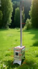 Profesyonel Kuzineli Fırınlı Krom Kamp Sobası (Çantalı)