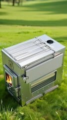 Profesyonel Kuzineli Fırınlı Krom Kamp Sobası (Çantalı)