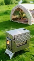 Profesyonel Kuzineli Fırınlı Krom Kamp Sobası (Çantalı)