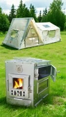 Profesyonel Kuzineli Fırınlı Krom Kamp Sobası (Çantalı)