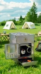 Profesyonel Kuzineli Fırınlı Krom Kamp Sobası (Çantalı)