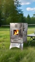 Shufa Profesyonel Kuzineli Fırınlı Katlanır Krom Kamp Sobası (Çantalı)