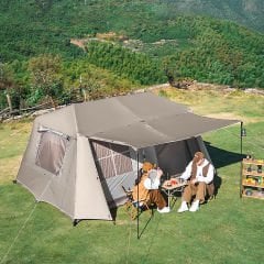 SHUFA BEJ Çift katmanlı zirve tasarımlı dört mevsim çadırı, 16.3 metrekare, dış ölçüler: 430*380*220 cm.