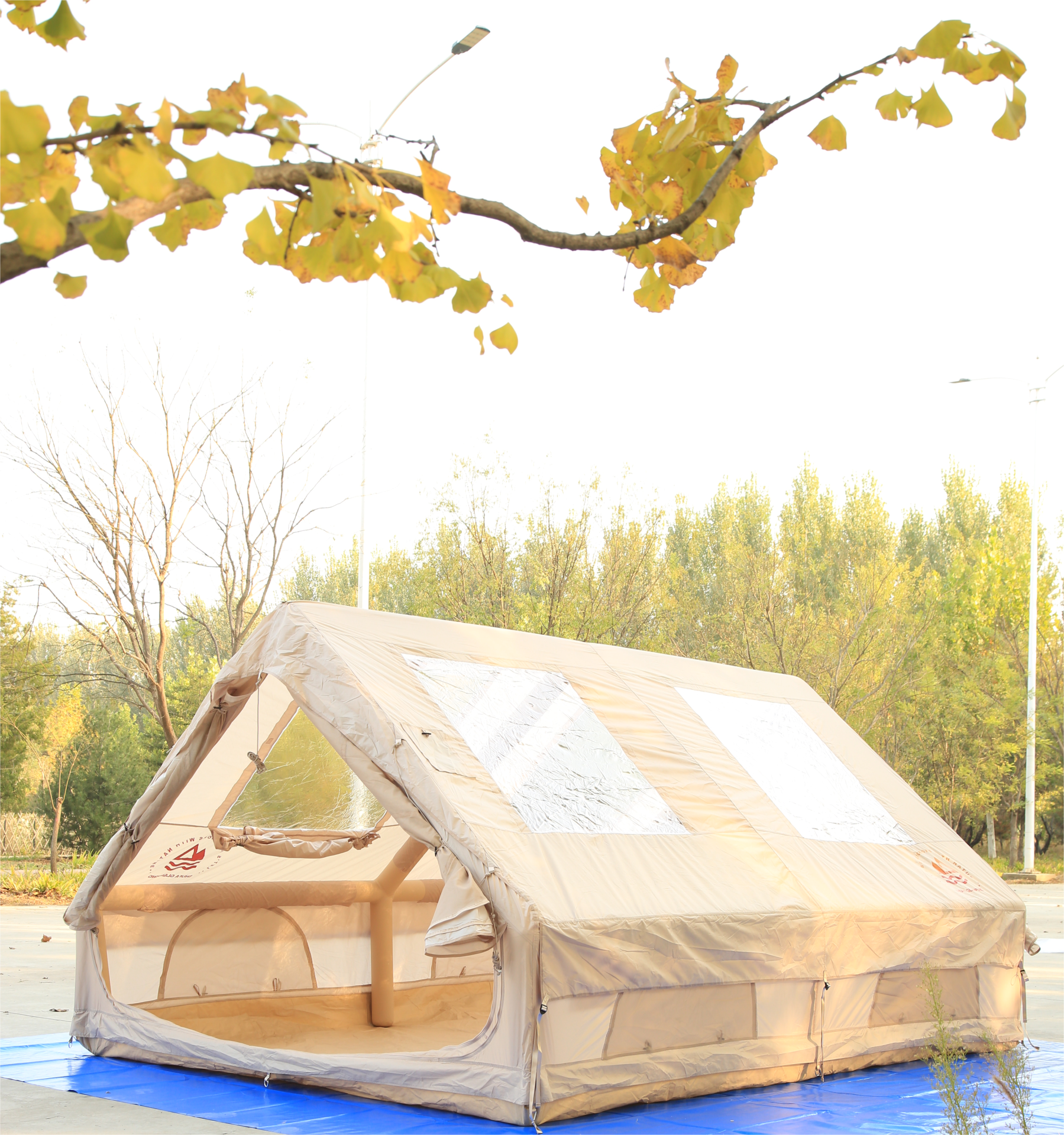 SHUFA GLAMPING Family Şişme Kamp Çadırı Bej Renk 300*400*200 CM -Şeffaf Pencereli ve Kapılı
