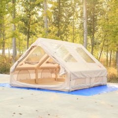 SHUFA GLAMPING Family Şişme Kamp Çadırı Bej Renk 300*400*200 CM -Şeffaf Pencereli ve Kapılı