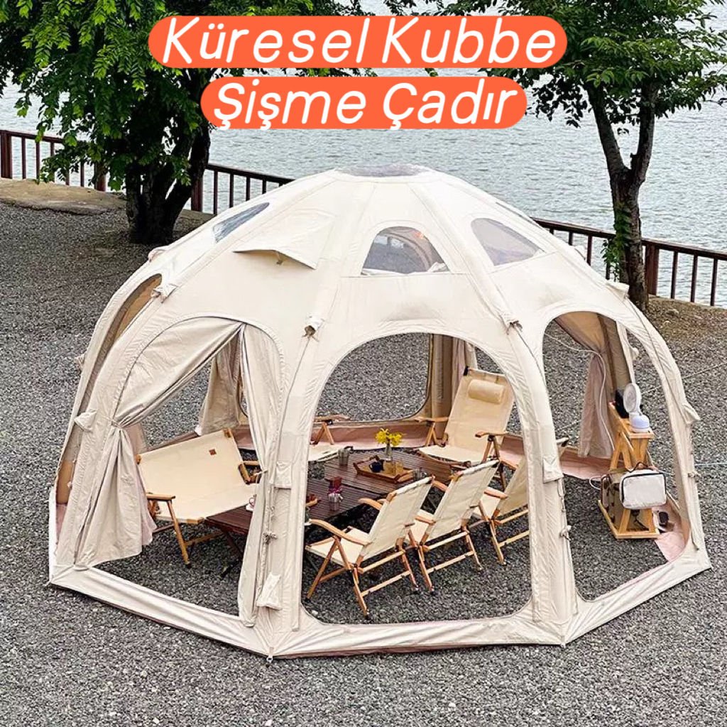 SHUFA GLAMPING 19.6 Metrekare Bej Renk Küresel kubbe şişme çadır-ZP72